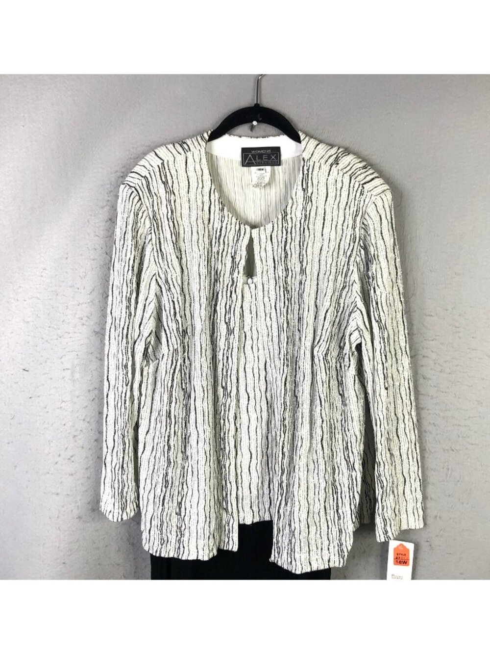 Alex Evenings Dress Jacket Set Womens 18W Black White Glitter Stripe 2 Piece